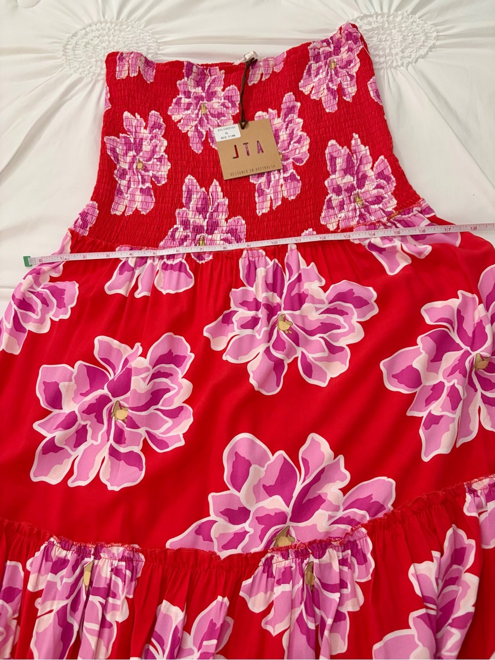 NWT New Anthropology Abel The Label Strapless Red  & Pink Floral Maxi Dress XL - Picture 15 of 16